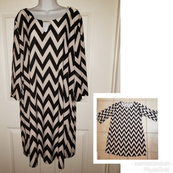 Tacera Dresses & Skirts - Chevron Dress Black and Cream 2x
